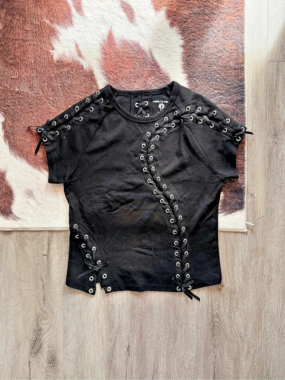Named Collective Lace-Up Short Sleeve Top in Black Size Large/XL